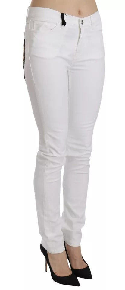 Weiße Skinny Jeans mit Kristallverzierung