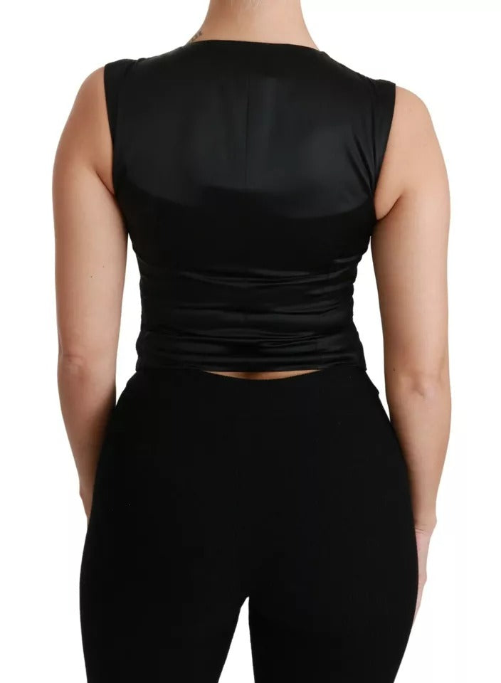 Gilet in pizzo nero, gilet sottile, top in seta