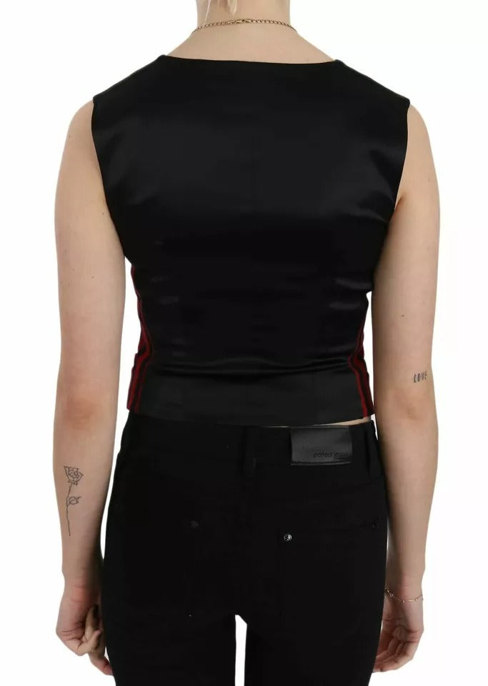 Gilet a righe rosse e nere, camicetta e top