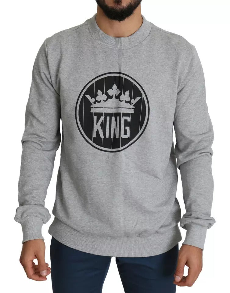 Grauer Pullover aus Baumwolle mit Crown King-Print