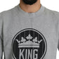Grauer Pullover aus Baumwolle mit Crown King-Print