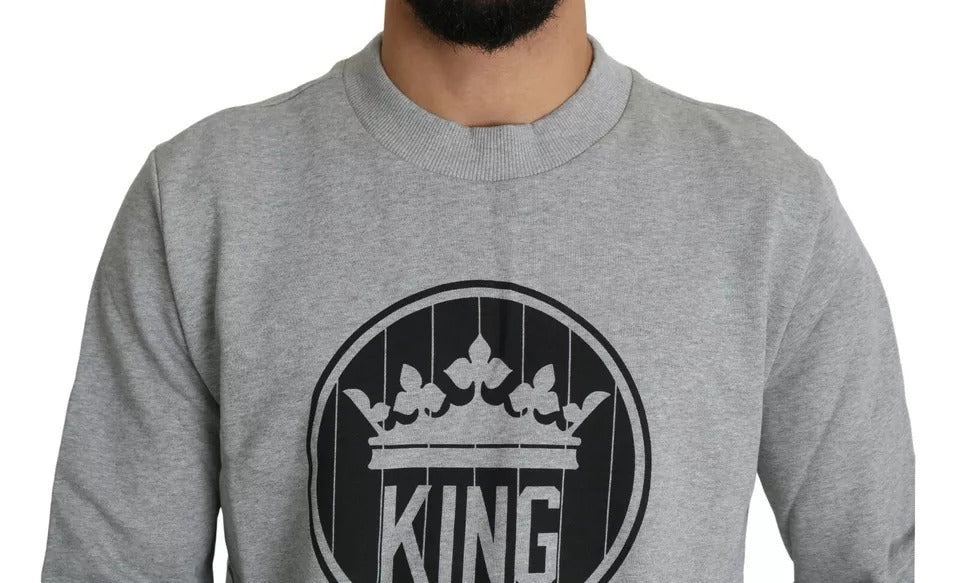 Grauer Pullover aus Baumwolle mit Crown King-Print