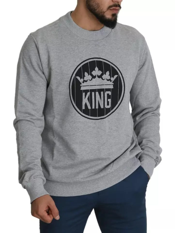 Grauer Pullover aus Baumwolle mit Crown King-Print
