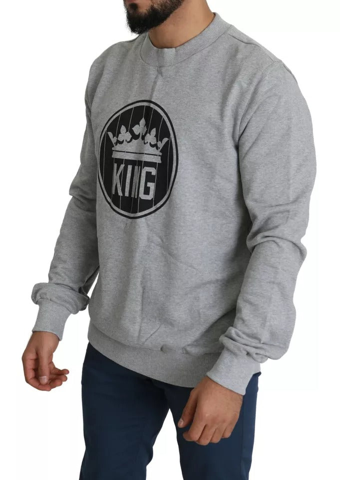 Grauer Pullover aus Baumwolle mit Crown King-Print