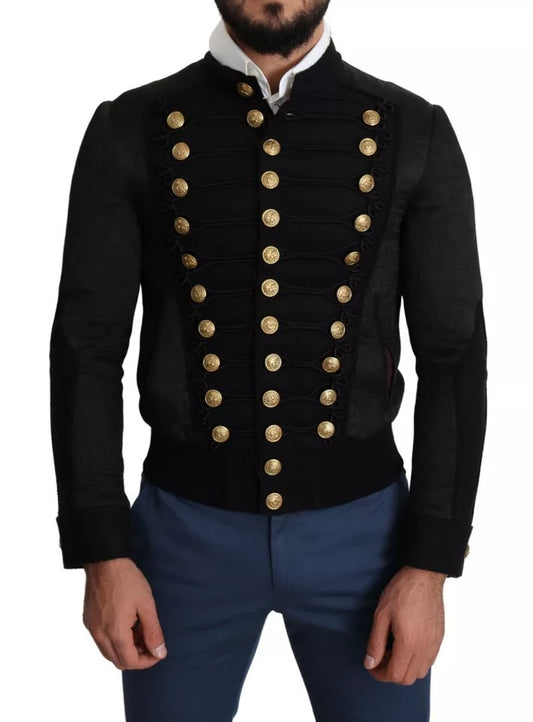 Black Button Embellished Military Jacket