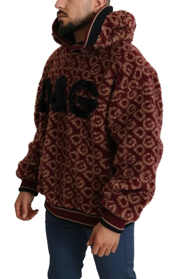 Rot-Beiger Oversize-Kapuzenpullover aus Wolle