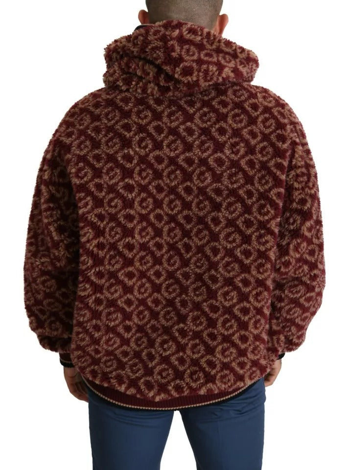 Rot-Beiger Oversize-Kapuzenpullover aus Wolle