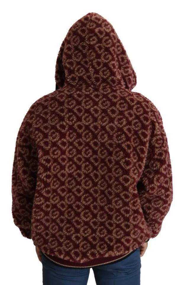 Rot-Beiger Oversize-Kapuzenpullover aus Wolle