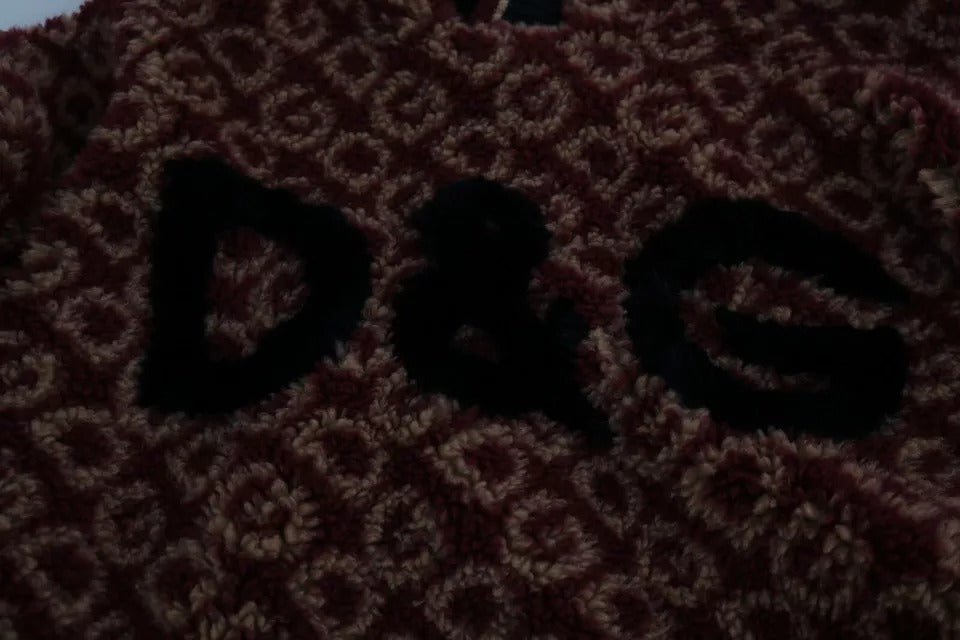 Rot-Beiger Oversize-Kapuzenpullover aus Wolle