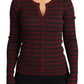 Maglione cardigan da donna a righe nere e rosse