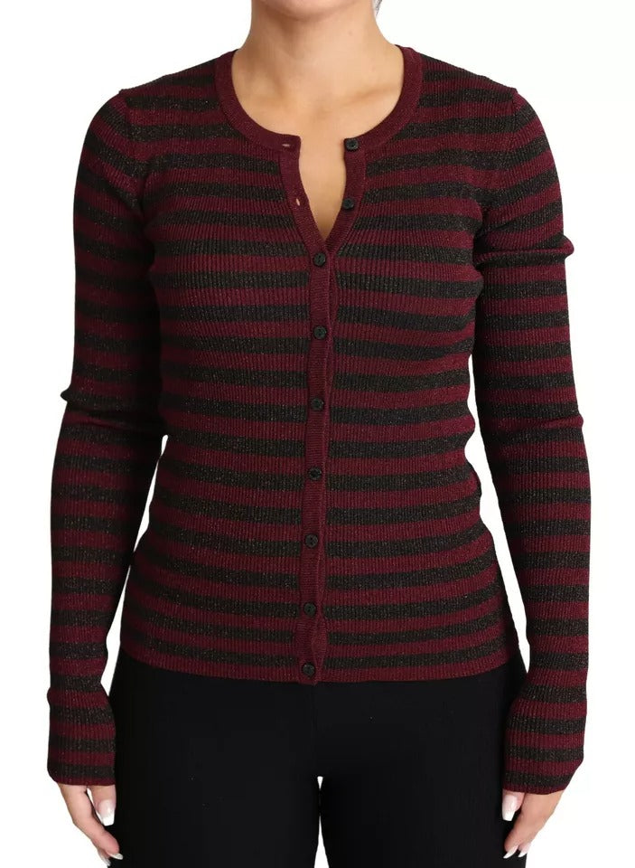 Maglione cardigan da donna a righe nere e rosse