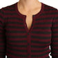 Maglione cardigan da donna a righe nere e rosse