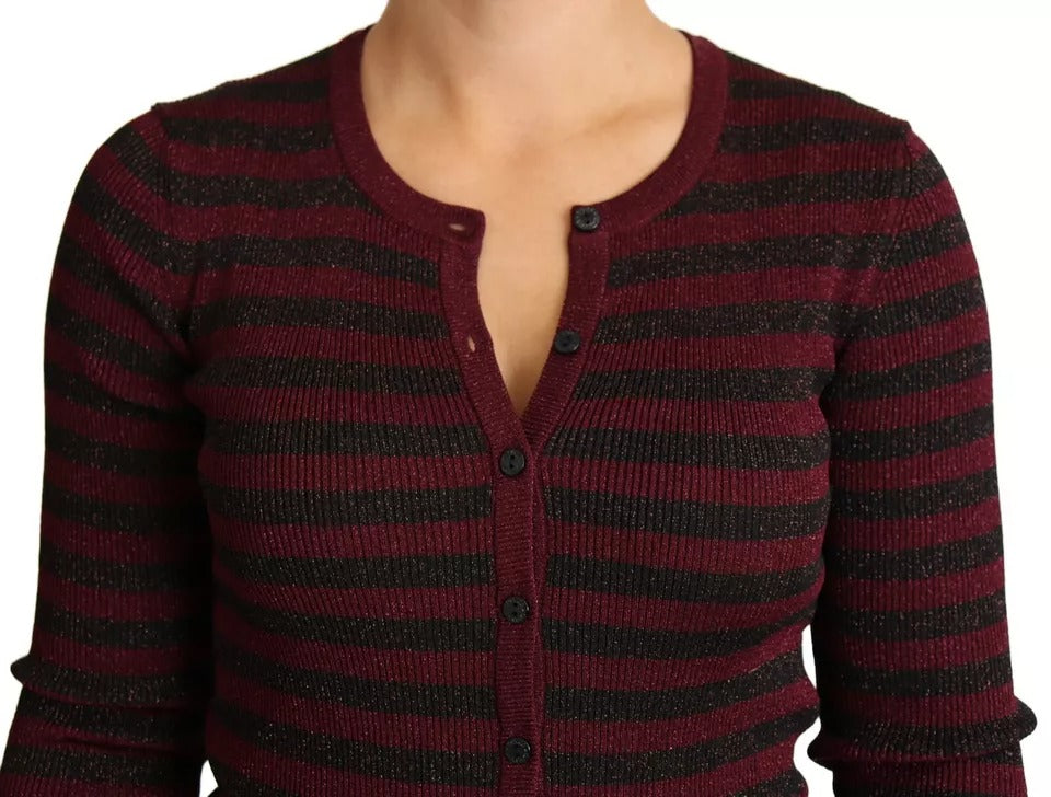 Maglione cardigan da donna a righe nere e rosse