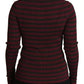 Maglione cardigan da donna a righe nere e rosse