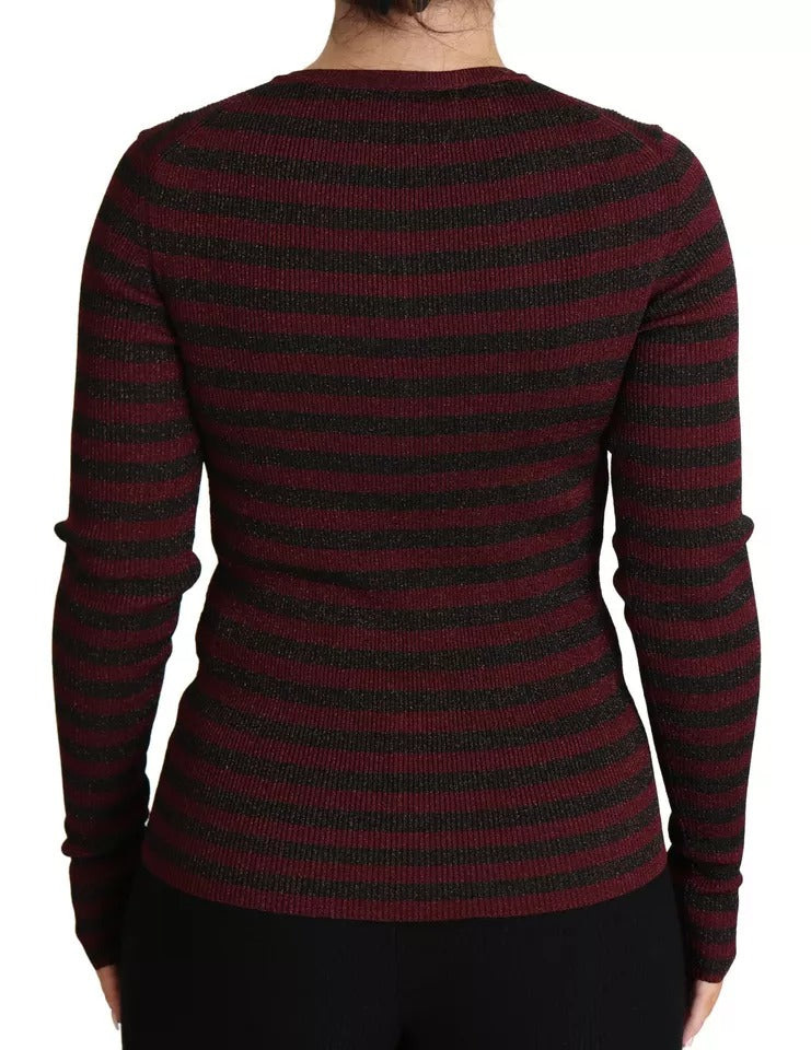 Maglione cardigan da donna a righe nere e rosse