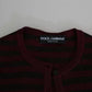 Maglione cardigan da donna a righe nere e rosse