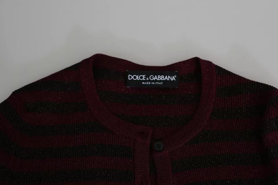 Maglione cardigan da donna a righe nere e rosse