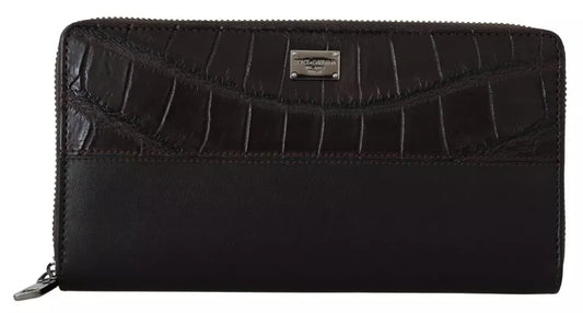 Brown Exotic Leather Zip Around Continental Clutch Wallet