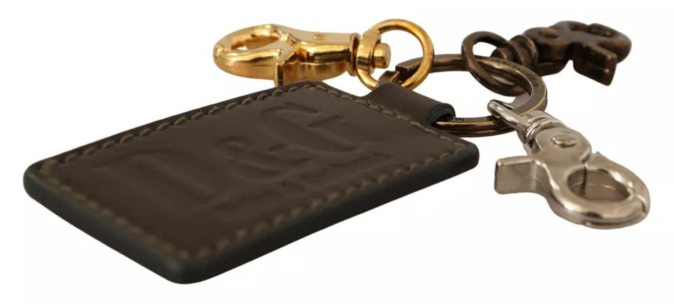 Portachiavi con gancio ad anello in metallo con logo D&amp;G in pelle verde