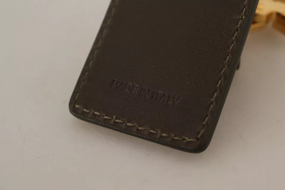 Portachiavi con gancio ad anello in metallo con logo D&amp;G in pelle verde