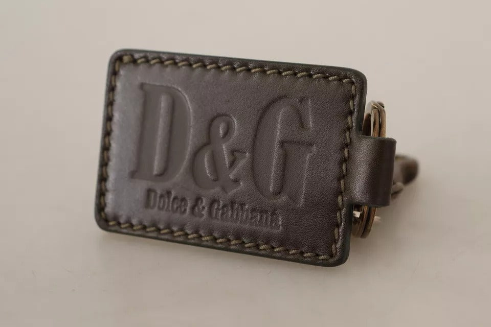 Portachiavi con gancio ad anello in metallo con logo D&amp;G in pelle verde