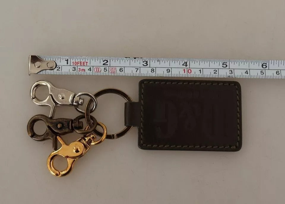 Portachiavi con gancio ad anello in metallo con logo D&amp;G in pelle verde