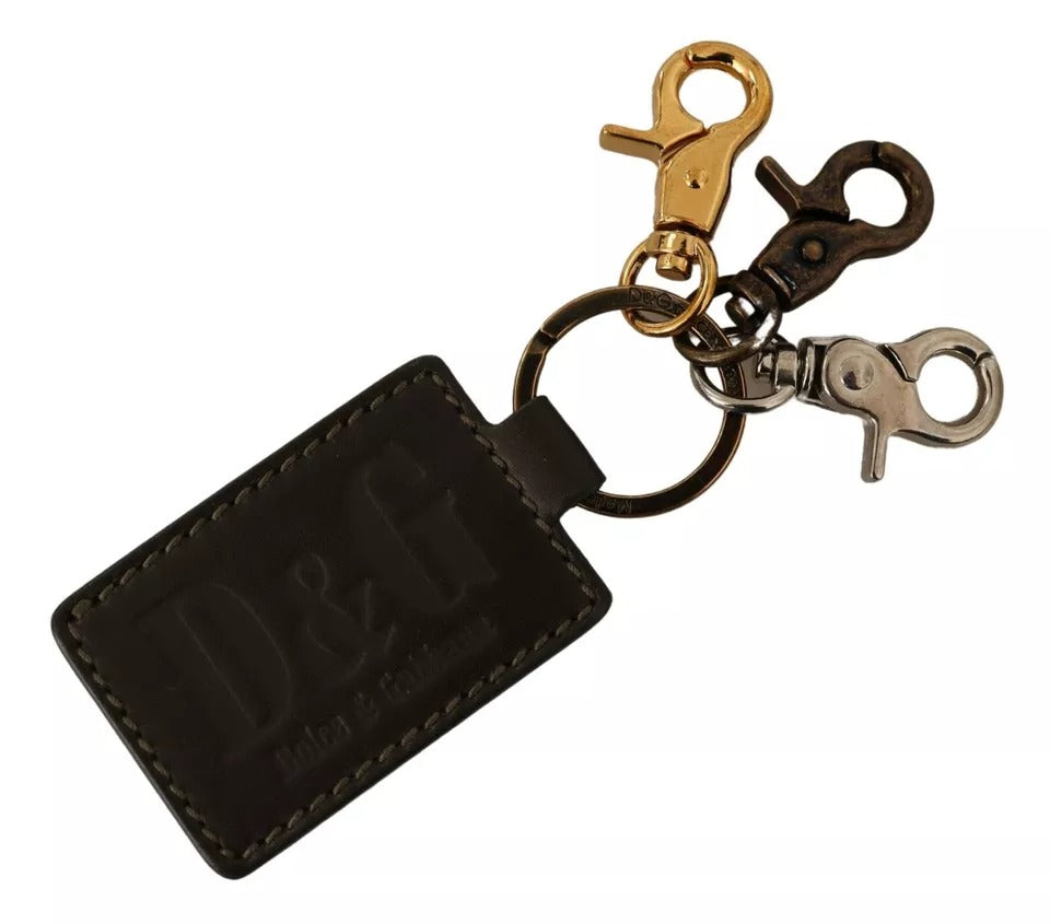 Portachiavi con gancio ad anello in metallo con logo D&amp;G in pelle verde