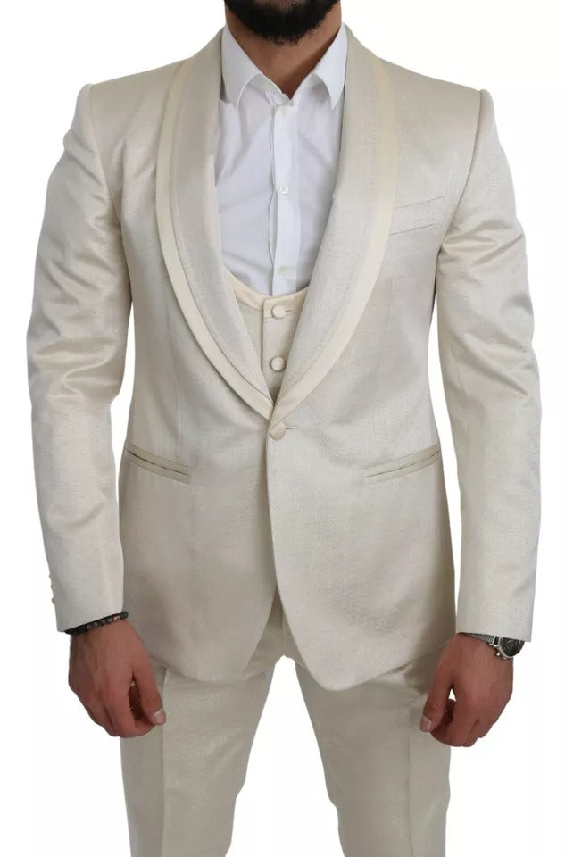 Dreiteiliger SICILIA-Schalanzug aus beigefarbener Wolle in Creme