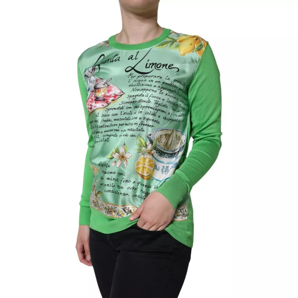 Grüner Granita Al Limone Langarmpullover aus Seide