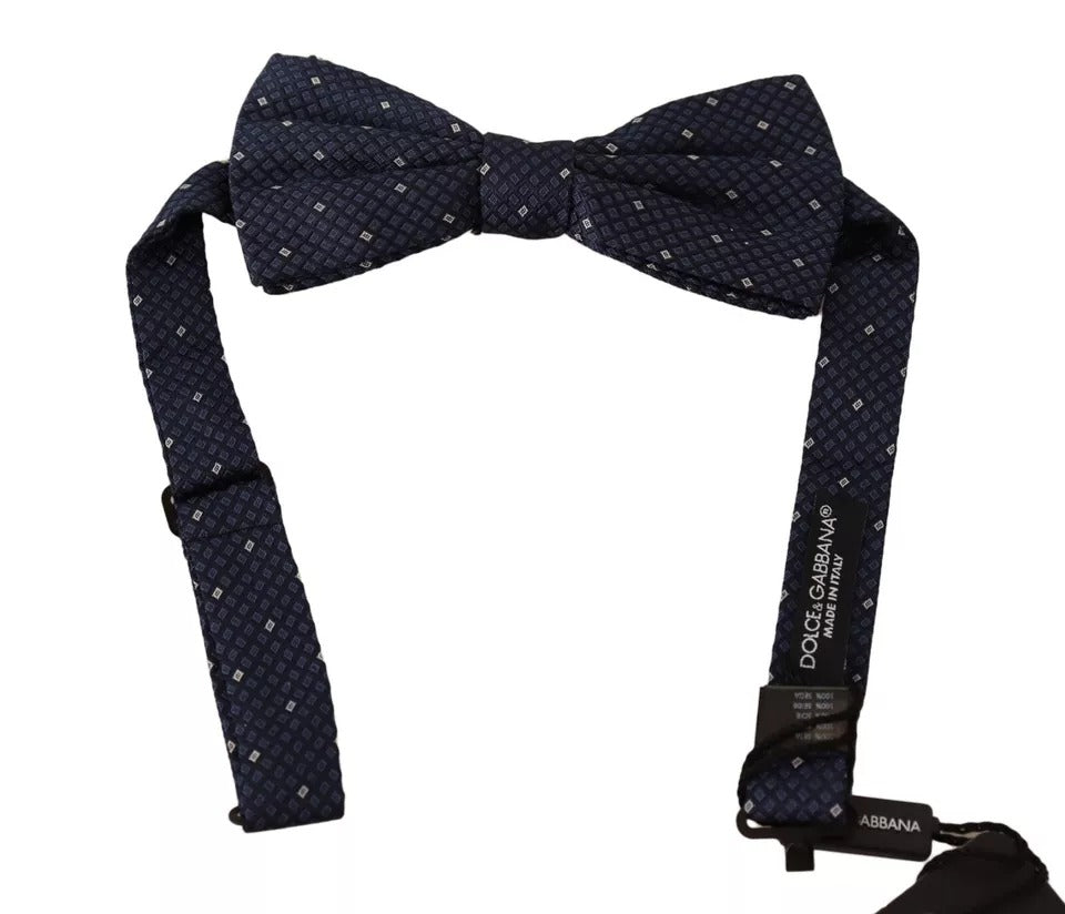 Papillon regolabile in seta con fantasia blu da uomo