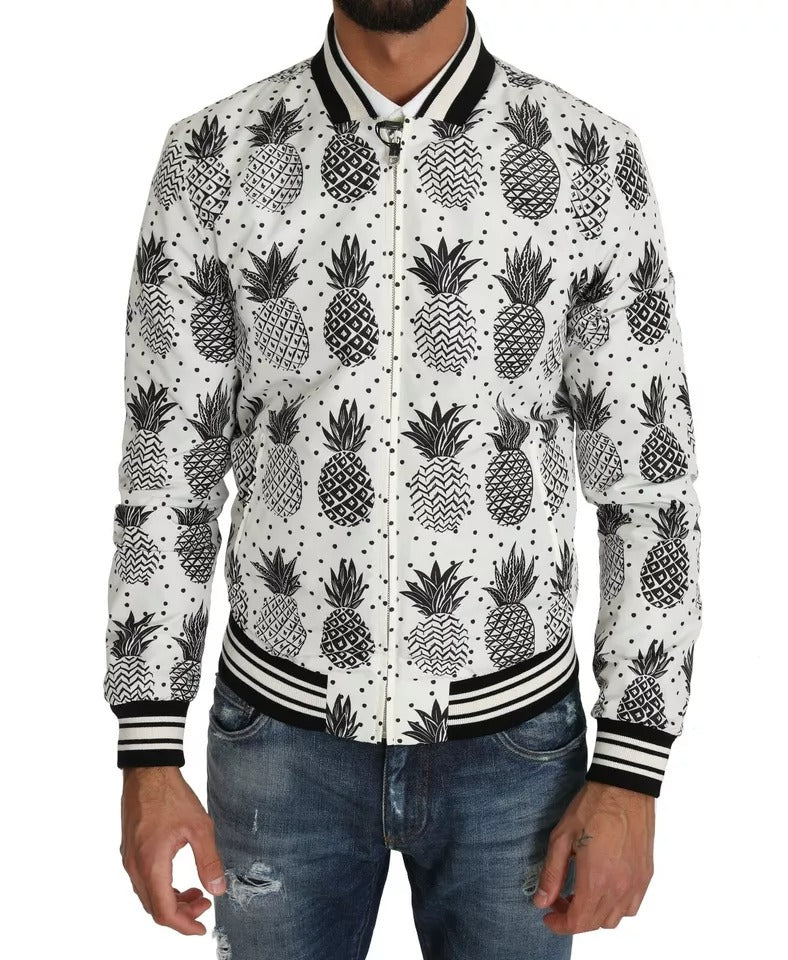 Weiß-schwarze Ananas-Bomberjacke