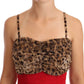 Abito midi in tulle rosso leopardato marrone