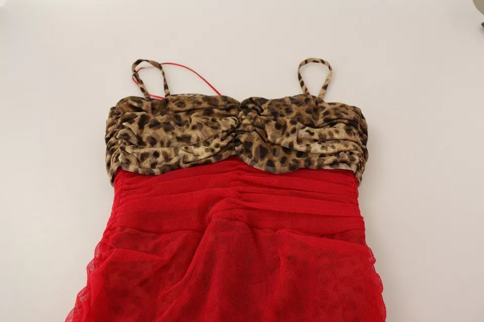 Braunes, Leoparden-rotes Tüll-Midikleid