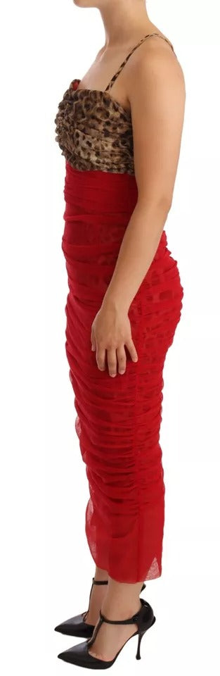Braunes, Leoparden-rotes Tüll-Midikleid
