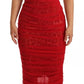 Abito midi in tulle rosso leopardato marrone