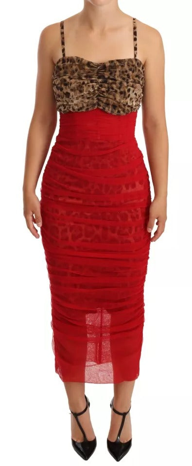 Braunes, Leoparden-rotes Tüll-Midikleid