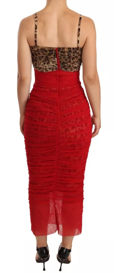 Braunes, Leoparden-rotes Tüll-Midikleid