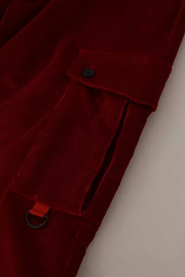 Rote Cargo-Skinny-Hose aus Cord und Baumwolle
