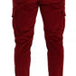 Rote Cargo-Skinny-Hose aus Cord und Baumwolle