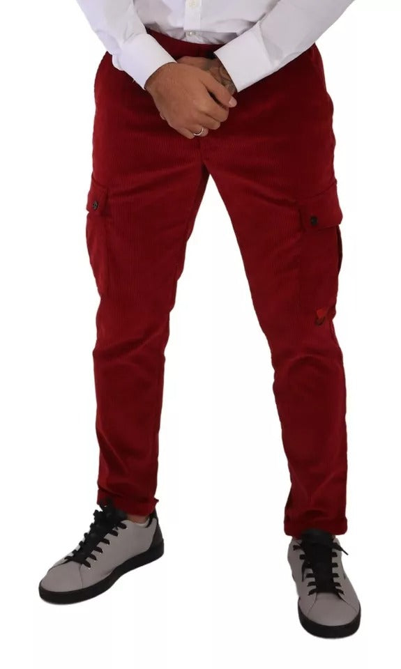 Rote Cargo-Skinny-Hose aus Cord und Baumwolle