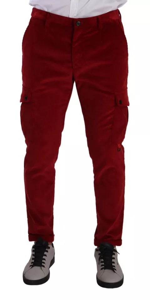 Rote Cargo-Skinny-Hose aus Cord und Baumwolle