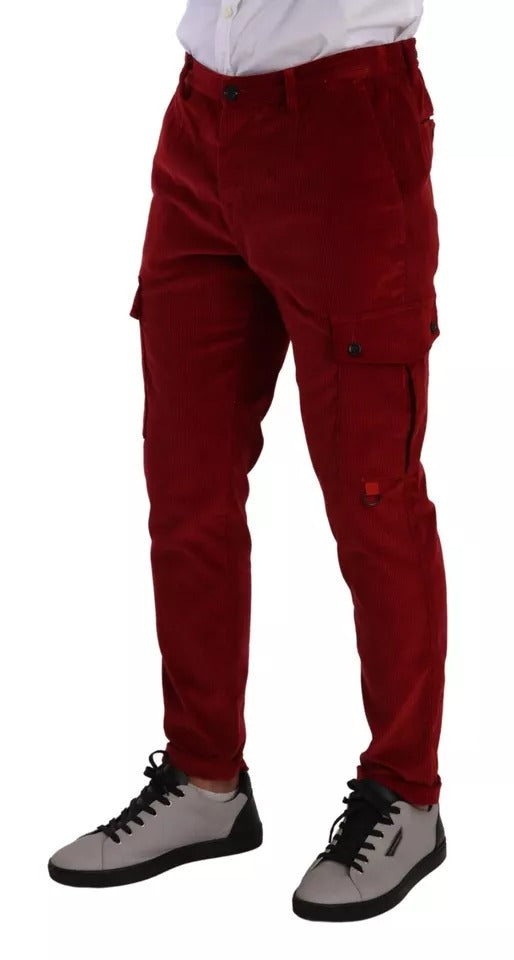 Rote Cargo-Skinny-Hose aus Cord und Baumwolle