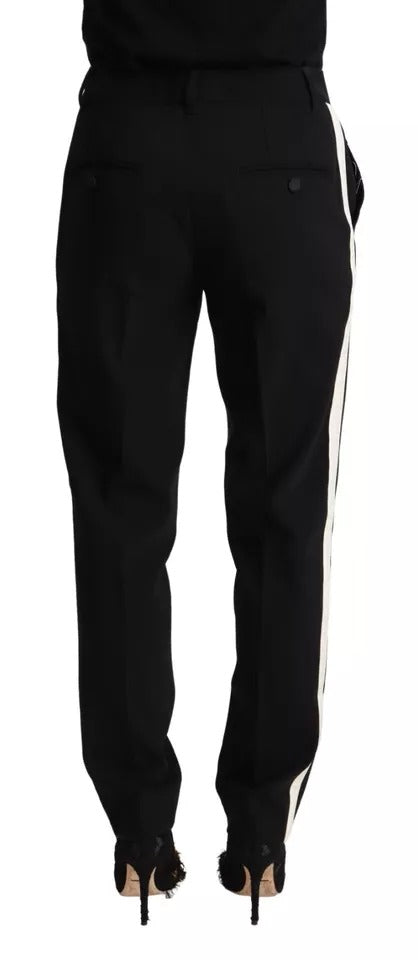 Schwarz-weiß gestreifte Karottenhose aus Wolle