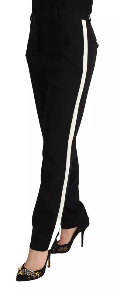 Schwarz-weiß gestreifte Karottenhose aus Wolle
