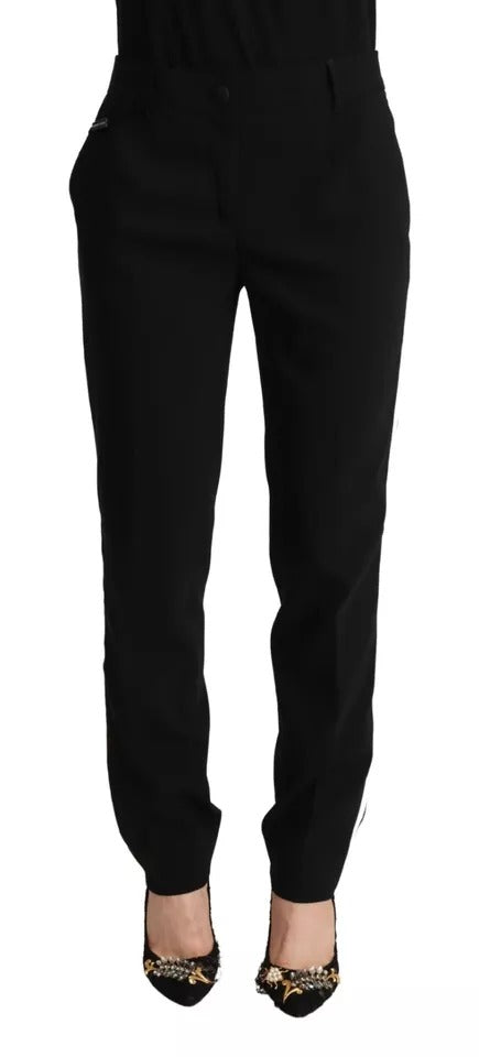 Schwarz-weiß gestreifte Karottenhose aus Wolle
