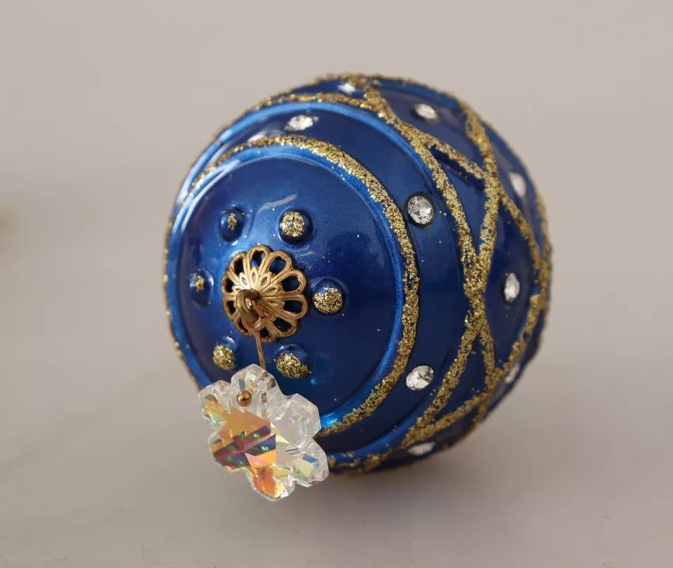Orecchini con gancio in cristallo a forma di palla di Natale blu in ottone dorato