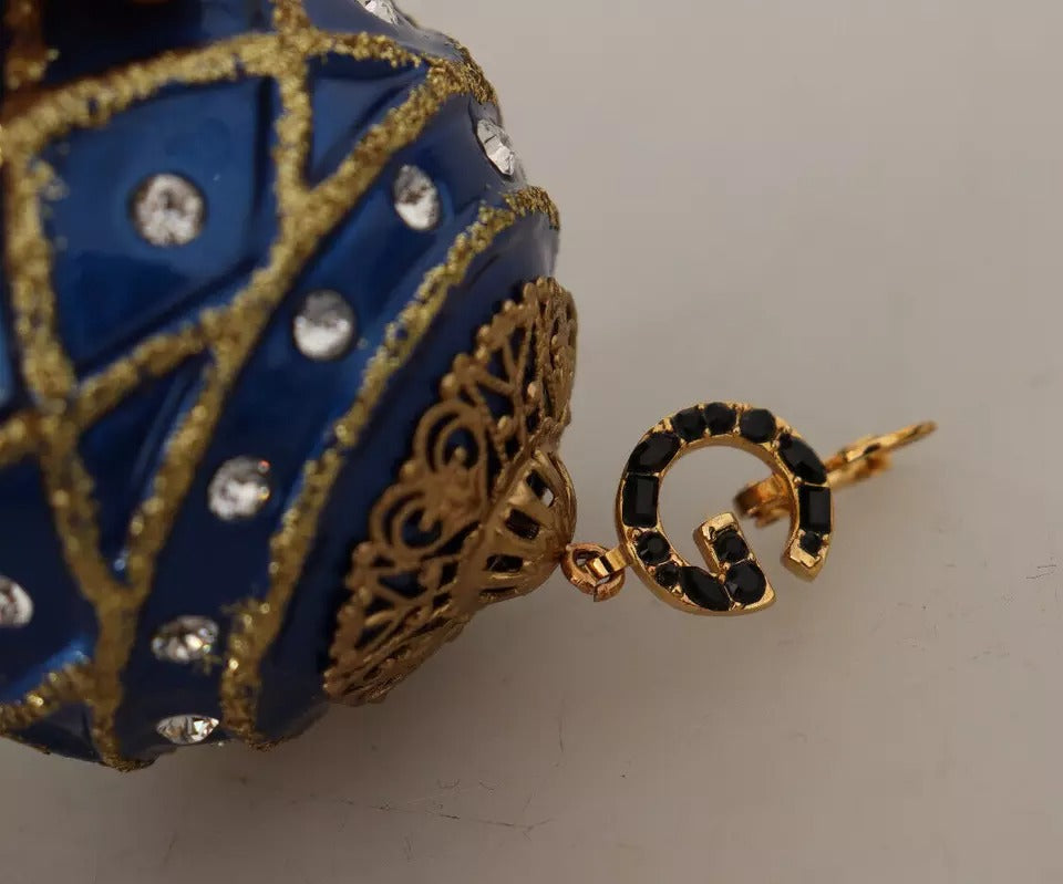 Orecchini con gancio in cristallo a forma di palla di Natale blu in ottone dorato