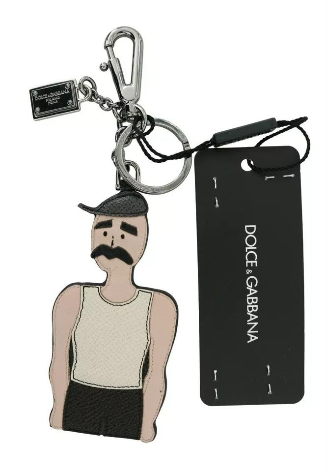 Portachiavi con logo del pescatore in pelle nera