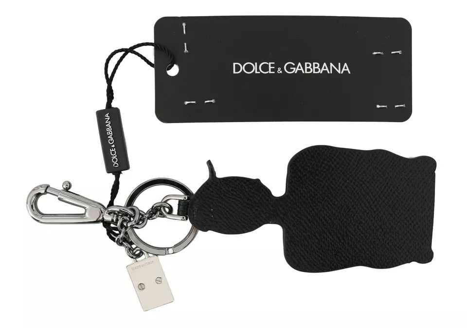 Portachiavi con logo del pescatore in pelle nera