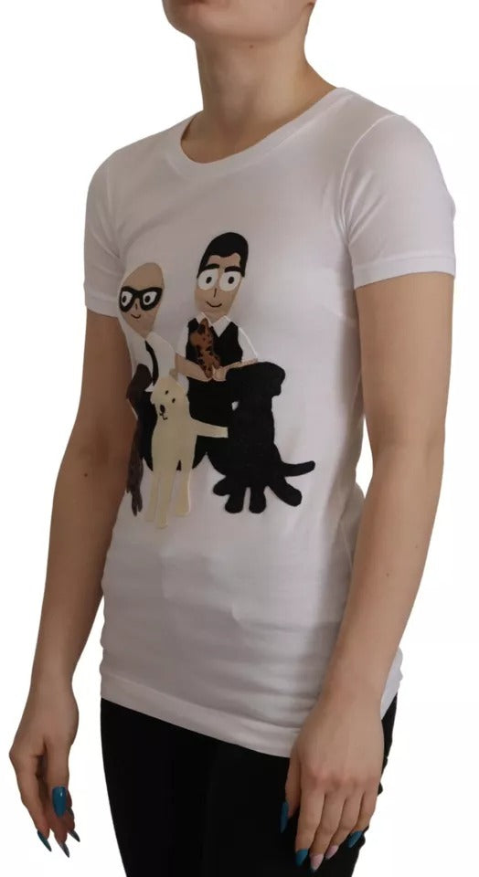 T-shirt in cotone con toppa #DGFamily bianca